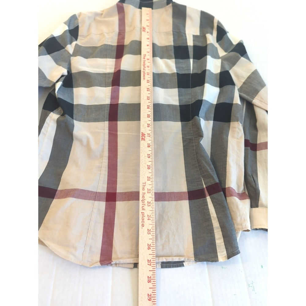 Burberry Brit Women Nova Check Button Up Shirt L Tan Plaid Classic Timeless Chic - Picture 7 of 9